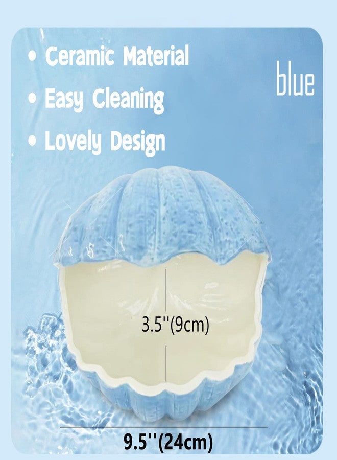 WCDJOMOP Small Animal Hideout Extra Large Ceramic Shell Shape Guinea Pig House Chinchilla Igloo Habitat Hut Cave Summer Bed Cage Accessories for Hedgehog Rabbit Hamster Gerbil Rat (XL (9.5''x7''x7.9''), Blue) - Image 2